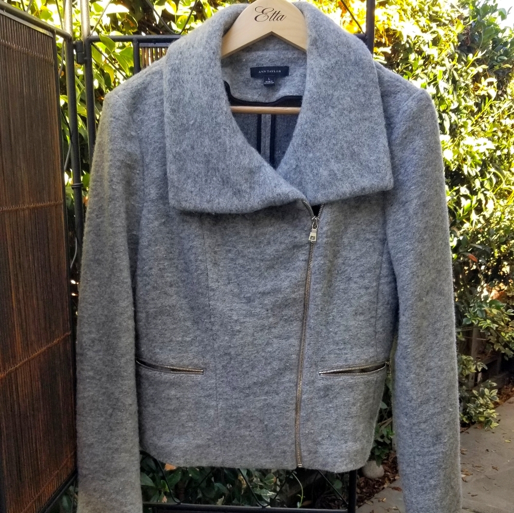 Ann Taylor Grey Wool Moto Jacket